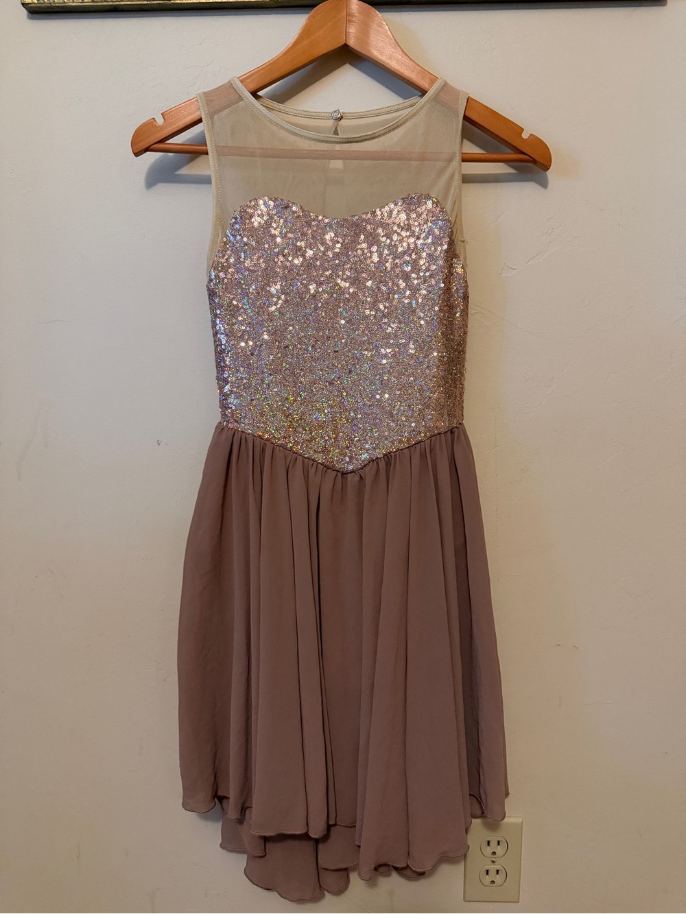 WEISSMAN ROSE GOLD SEQUIN MESH LYRICAL DANCE COSTUME DRESS SA